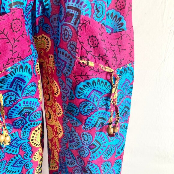 “Leela” Shirred Waist Harem Pants Rangoli Pattern One Size Pink or Navy Blue - Picture 5 of 11